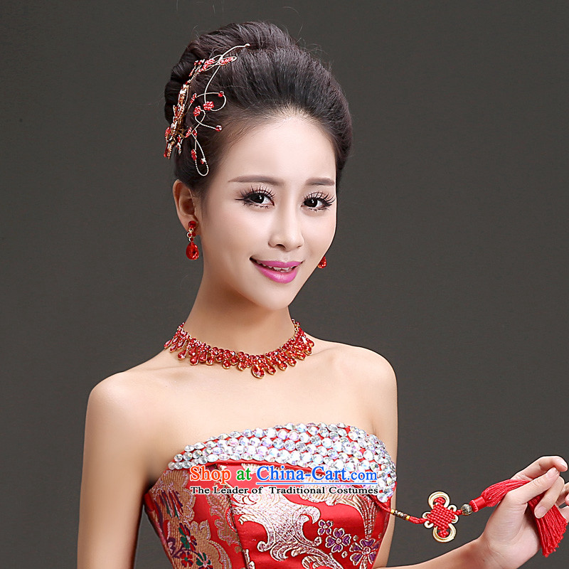 The Friends of the bride wedding dresses qipao accessories Korean brides Phoenix water drill ornaments necklace earrings three piece bridal red ornaments three piece of friends (LANYI) , , , shopping on the Internet