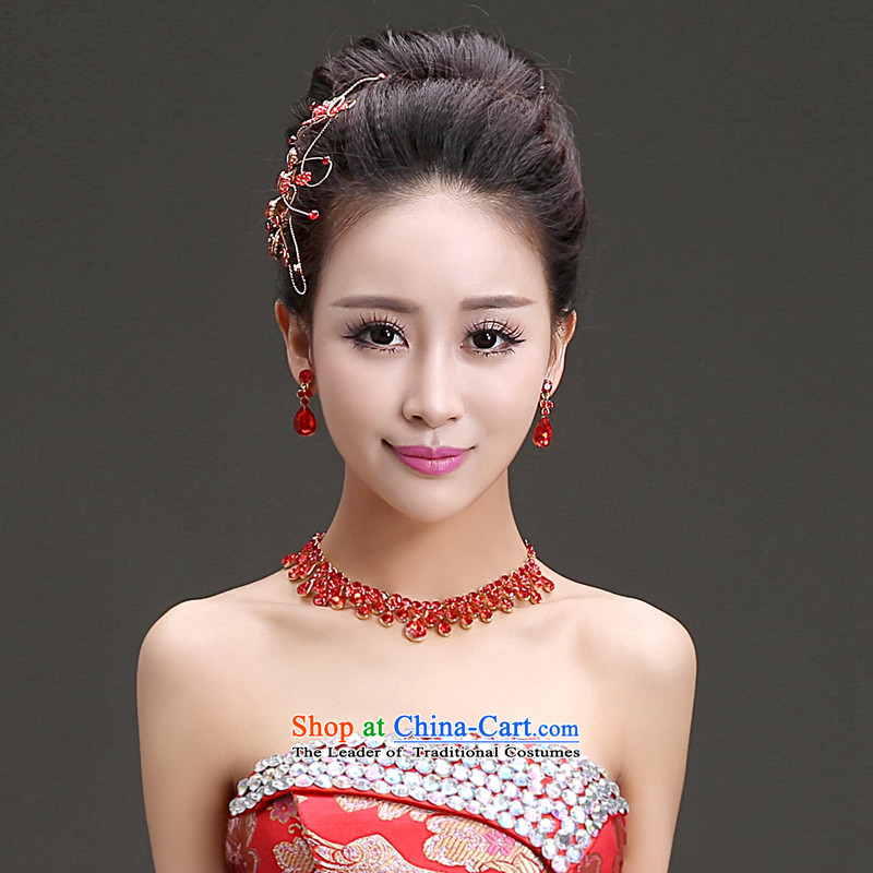 The Friends of the bride wedding dresses qipao accessories Korean brides Phoenix water drill ornaments necklace earrings three piece bridal red ornaments three piece of friends (LANYI) , , , shopping on the Internet