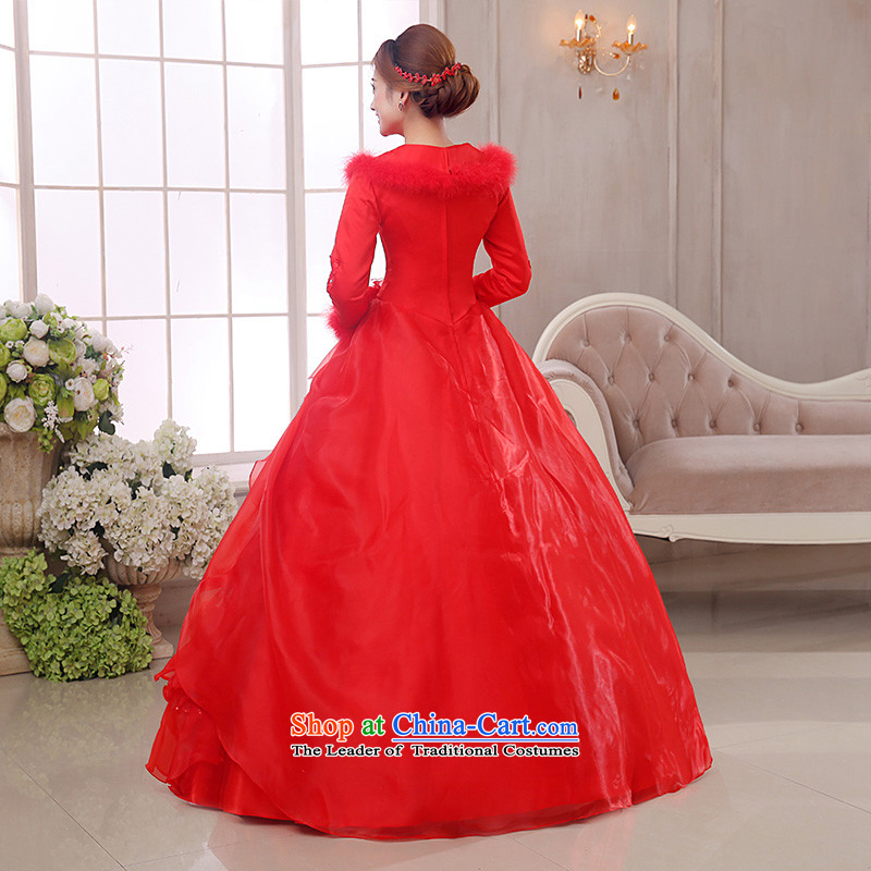The knot of true love, wedding dresses winter 2015 new red shoulders a long-sleeved marriages to align the wedding plus gross fall thick red wedding + 3-piece set M Chengjia True Love , , , shopping on the Internet