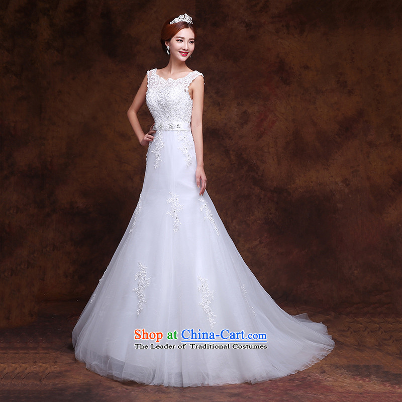 The knot of the word love shoulder tail wedding dresses 2015 new Korean shoulders lace diamond marriages crowsfoot autumn and winter female white XL, married a true love , , , shopping on the Internet