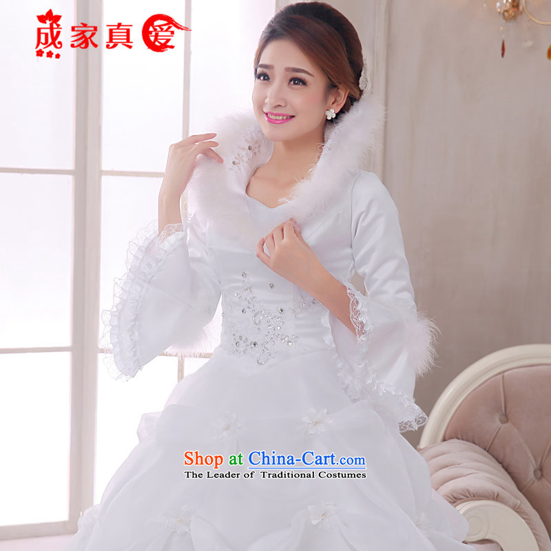 The knot True Love 2015 new winter) wedding dresses thick long-sleeved large video white clip cotton long-sleeved thin winter wedding thick white wedding + 3-piece set M Chengjia True Love , , , shopping on the Internet