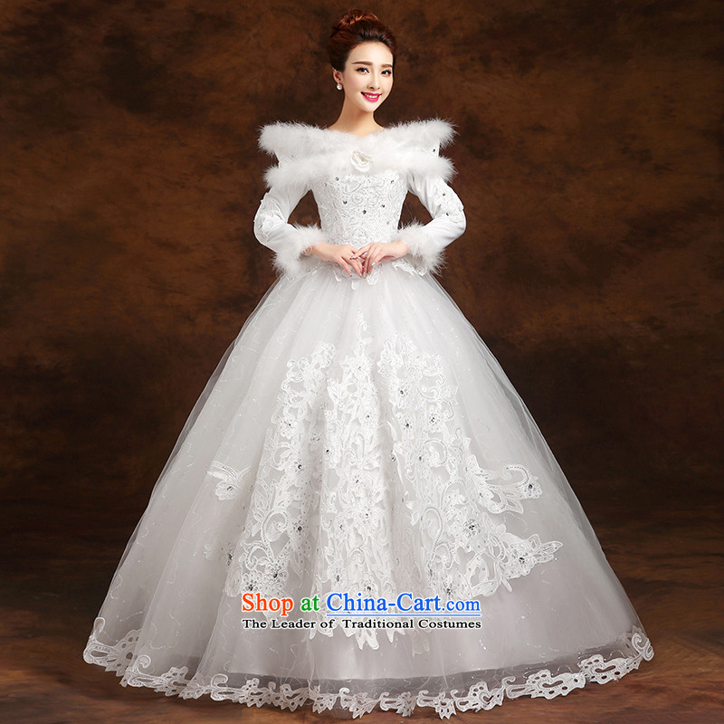 The knot true love wedding dress 2015 new marriages Korean word shoulder straps long-sleeved warm to align thick winter female white S Chengjia True Love , , , shopping on the Internet
