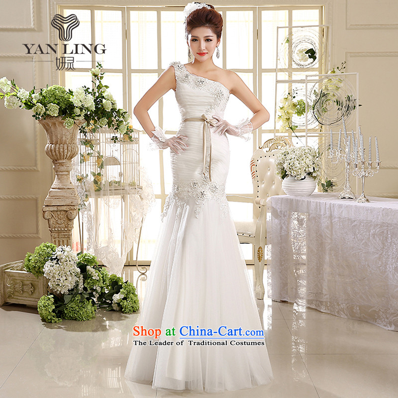 2015?wedding dresses new Korean Princess shoulder straps wedding dresses crowsfoot wedding HS582 White?M