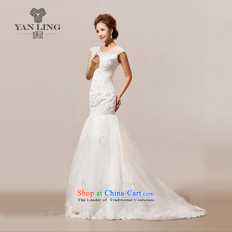 2015 new wedding tail winter wedding wedding word shoulder HS136 White M Charlene Choi spirit has been pressed shopping on the Internet