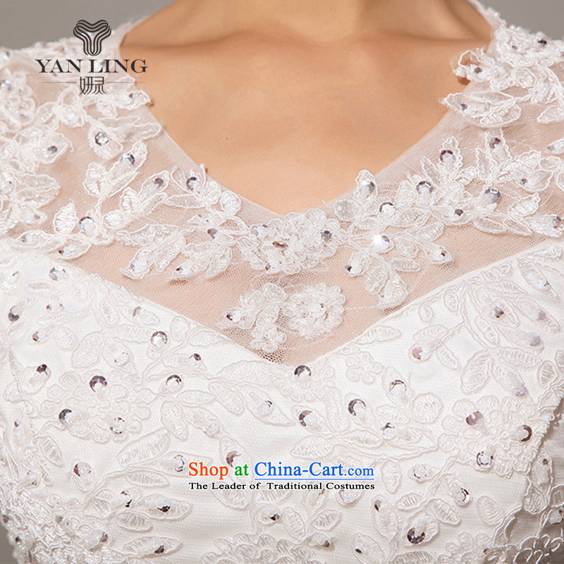 2015 new wedding tail winter wedding wedding word shoulder HS136 White M Charlene Choi spirit has been pressed shopping on the Internet