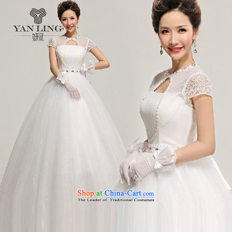 The new 2015 Spring_Summer Wedding Dress Short-sleeved grid packages to align the shoulder bon bon slotted shoulder wedding HS312 white S