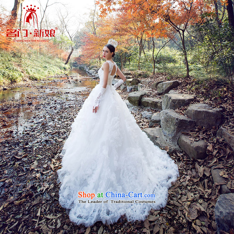 A Bride wedding winter wedding dresses new Word 2015 shoulder lace Wedding 2541 White L