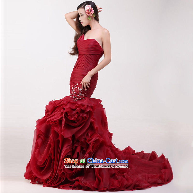 The new 2015 Luang bride wedding dresses vera Wang wiping the chest and Foutune of flower package wedding weiwei-wine red high-end custom, Luang in , , , shopping on the Internet