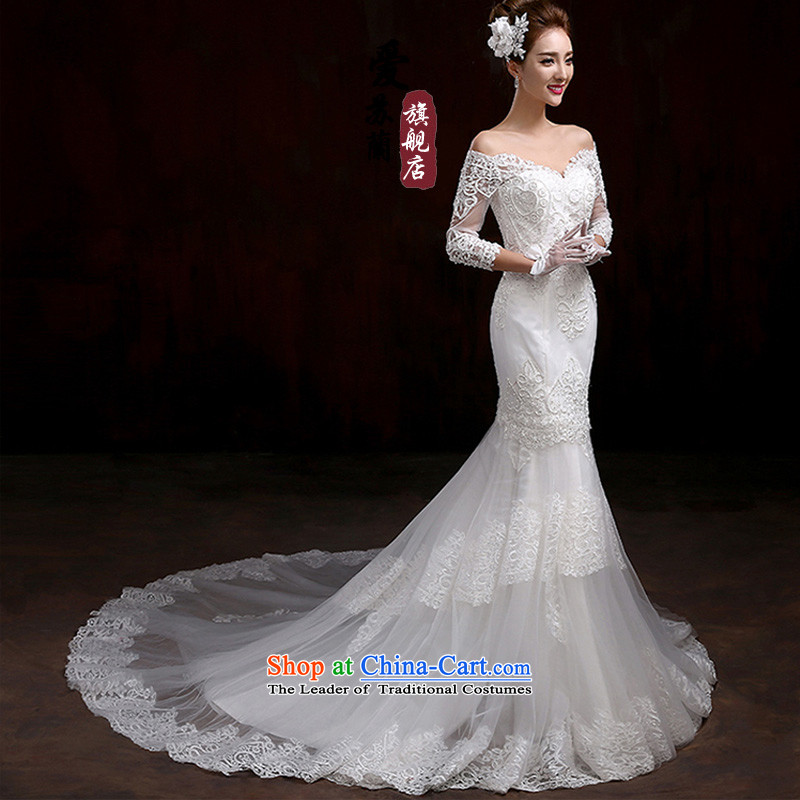 2015 new long-sleeved wedding winter smearing the Word version of large Korean shoulder code lace custom bride wedding dresses White M love Su-lan , , , shopping on the Internet