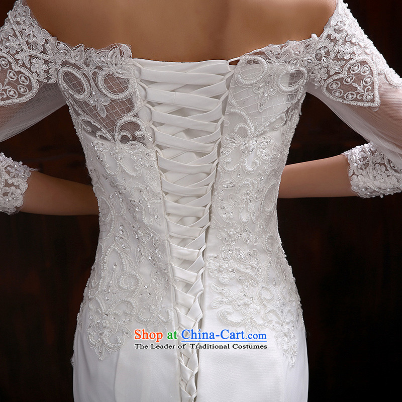 2015 new long-sleeved wedding winter smearing the Word version of large Korean shoulder code lace custom bride wedding dresses White M love Su-lan , , , shopping on the Internet