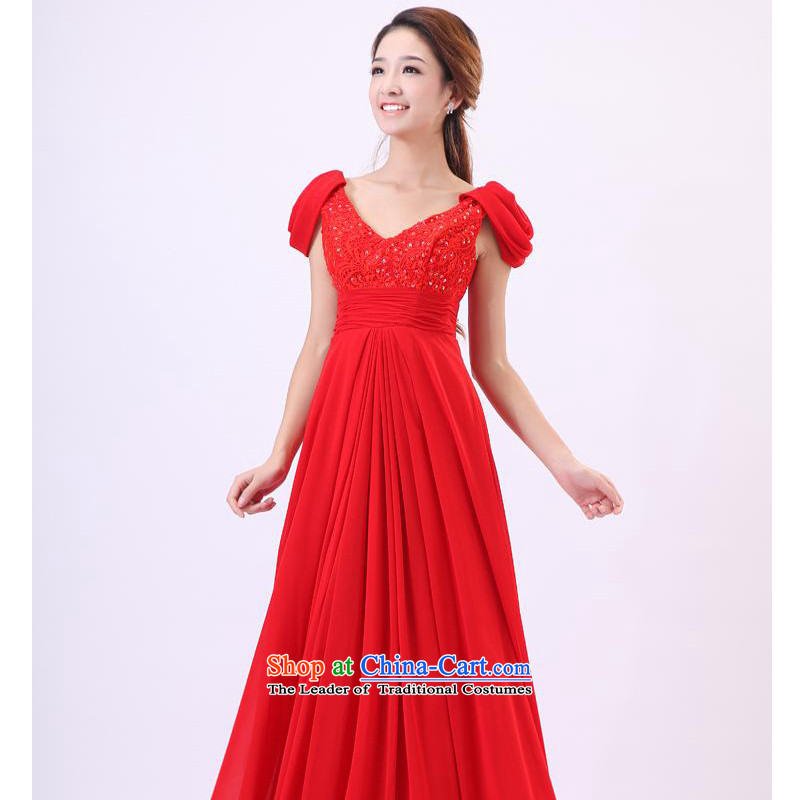 Mak-hee new stylish long gown bride wedding marriage wedding services red lace bows on small redS_155 dress