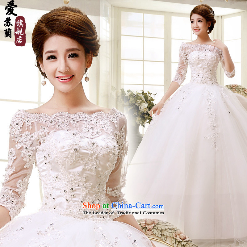 The new bride wedding dress lace a field for half a long-sleeved Korea shoulder version princess retro bridal dresses cuff size is not made of white not love, Su-lan switch has been pressed shopping on the Internet