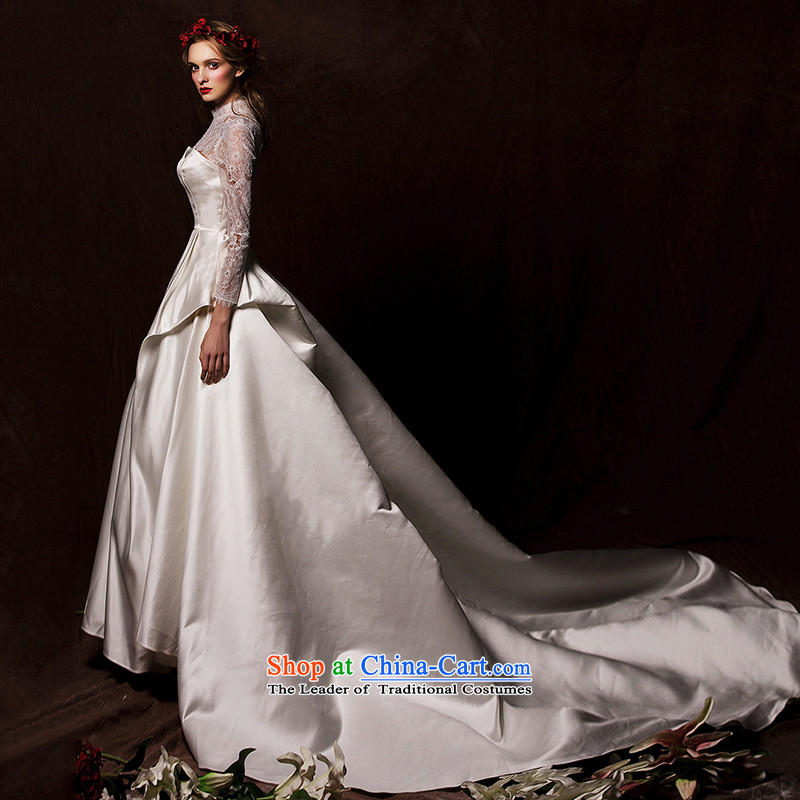 The wedding dresses HIV 2015 new nansei lace long-sleeved retro satin long tail wedding White M, HIV in , , , shopping on the Internet