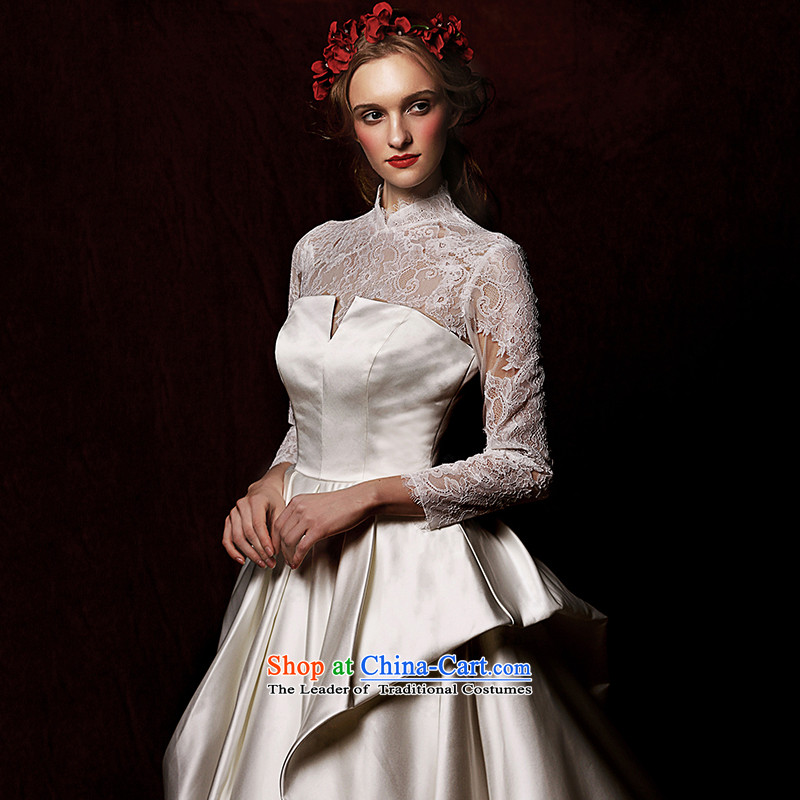 The wedding dresses HIV 2015 new nansei lace long-sleeved retro satin long tail wedding White M, HIV in , , , shopping on the Internet