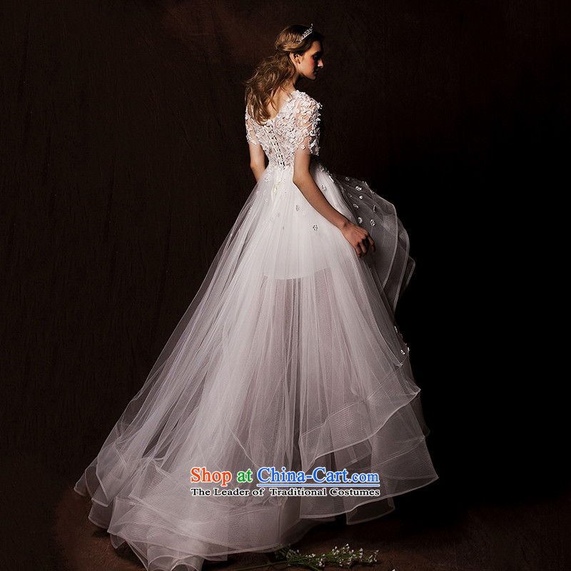 The wedding dresses HIV 2015 new feathers in the Advisory Committee before the personality after short-sleeved long lace wedding White M, HIV in , , , shopping on the Internet