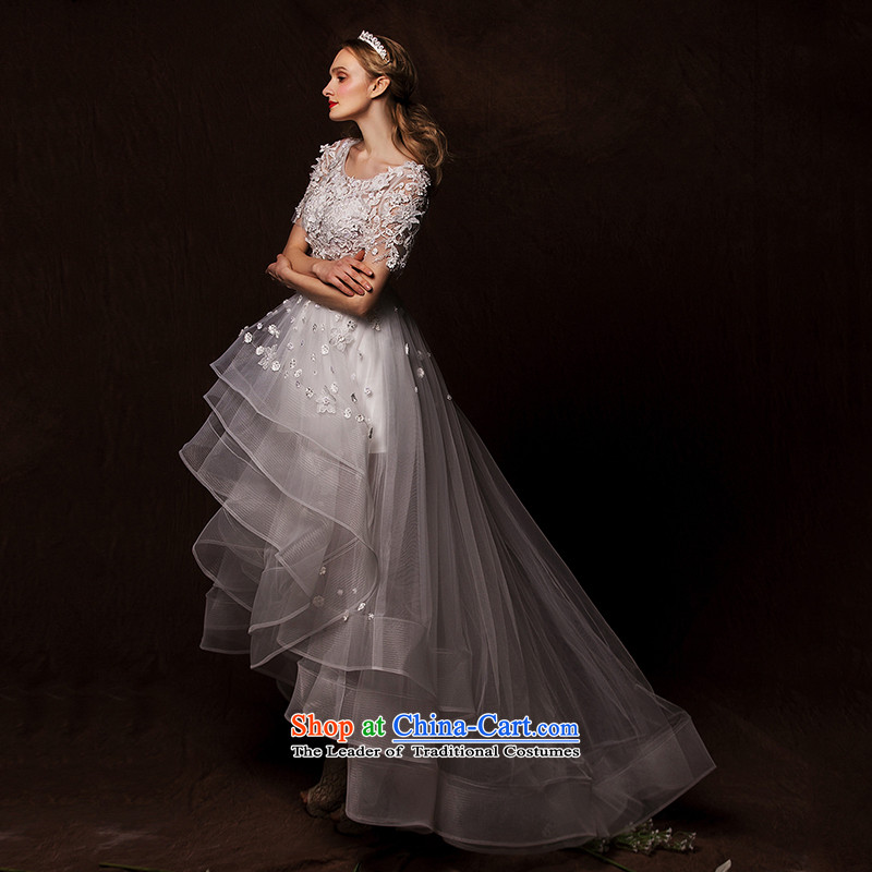 The wedding dresses HIV 2015 new feathers in the Advisory Committee before the personality after short-sleeved long lace wedding White M, HIV in , , , shopping on the Internet
