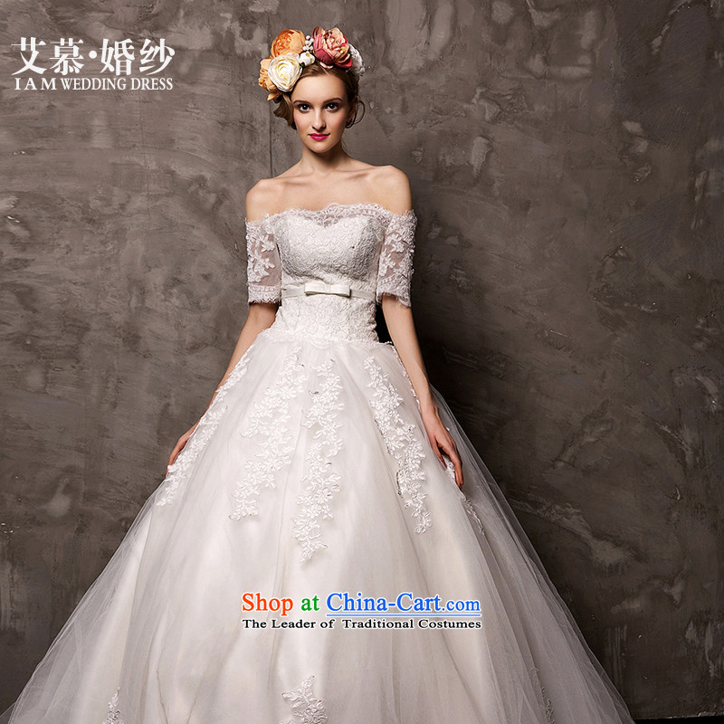 The wedding dresses HIV?2015 new cross-over a field in shoulder cuff lace straps long tail wedding white?S