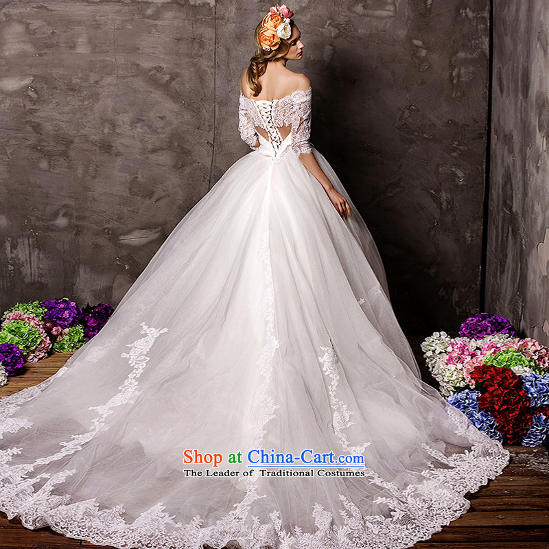 The wedding dresses HIV 2015 estimated in accordance with the new word-long sleeve shoulder lace bon bon skirt tail White M, HIV in , , , shopping on the Internet