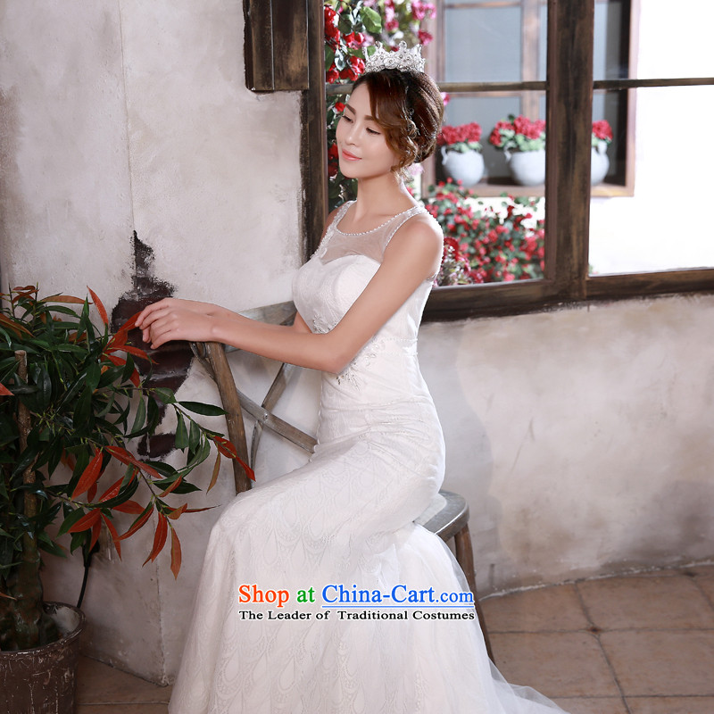 Talk to her wedding dresses new Word 2015 shoulder for Sau San Korean crowsfoot large stylish lace trailing white wedding , L, overture to Madame shopping on the Internet has been pressed.