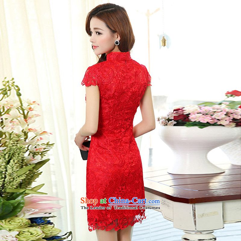 The United States welcomes the new 2015 Nga red collar happy wedding lace bridal dresses with wine red M American qipao 1502 Yan-ah (meixinya) , , , shopping on the Internet