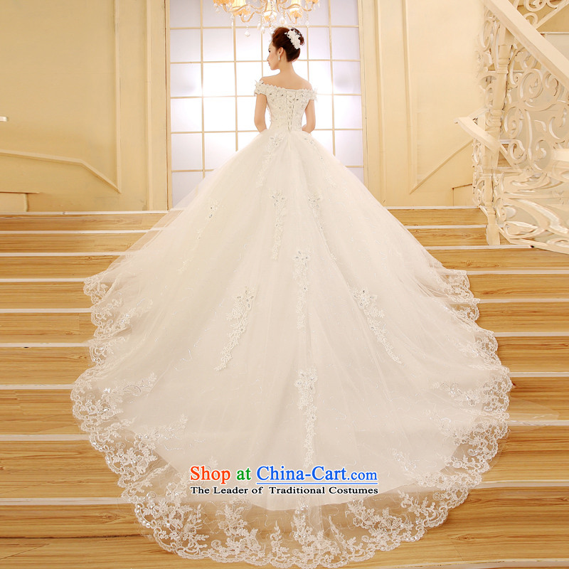 Time Syrian tail wedding dresses, Korea stylish new Word 2015 spring and fall shoulder graphics thin large bride over a long period of wedding dress wedding winter 1.2 m tail) M Time Syrian shopping on the Internet has been pressed.