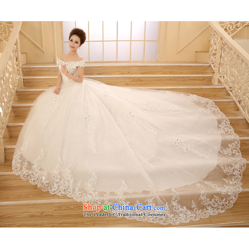 Time Syrian tail wedding dresses, Korea stylish new Word 2015 spring and fall shoulder graphics thin large bride over a long period of wedding dress wedding winter 1.2 m tail) M Time Syrian shopping on the Internet has been pressed.