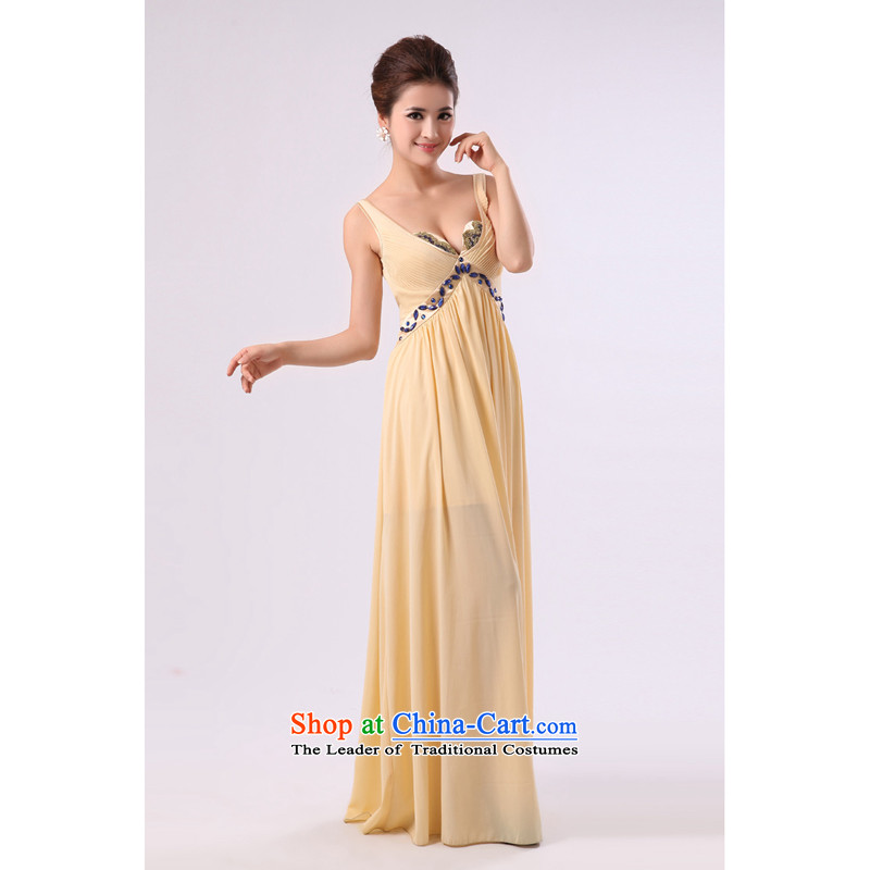 The lifting strap is elegant nail on-chip beads long large bride wedding dress bows services banquet dinner dress pale yellow , L, Charlene Choi Spirit (yanling) , , , shopping on the Internet
