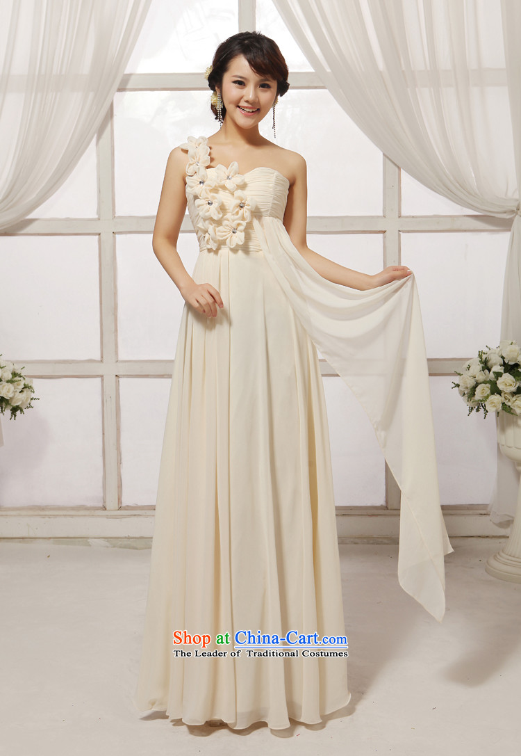 Charlene Choi spirit of new (yanling) fashionable dress long single shoulder strap bride wedding dresses bows services under the auspices of dress beige L picture, prices, brand platters! The elections are supplied in the national character of distribution, so action, buy now enjoy more preferential! As soon as possible.