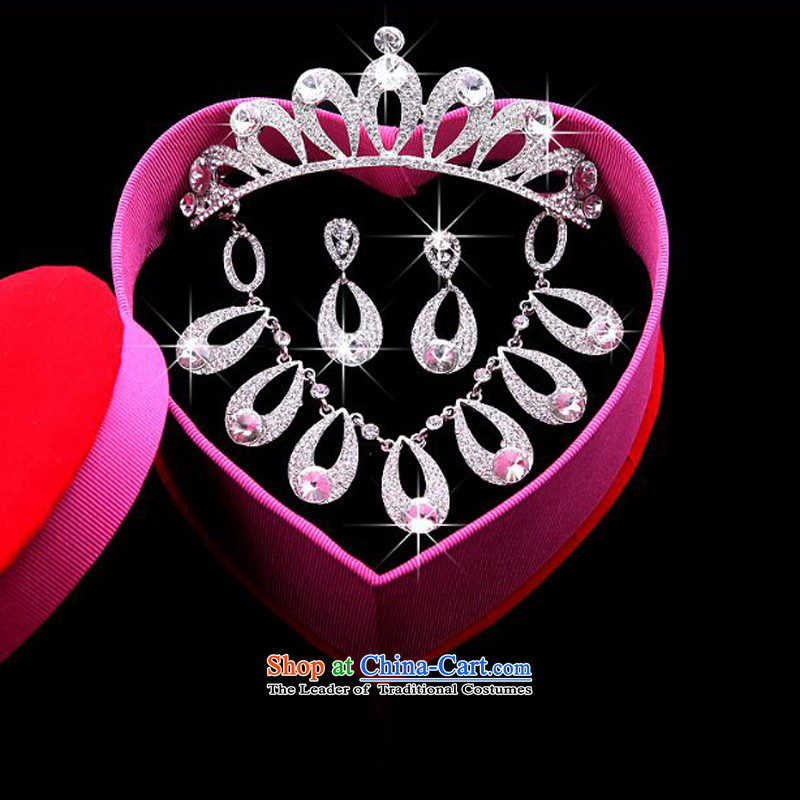 The Syrian brides Korean-hour head ornaments of international crown necklace earrings kit 3 water droplets of Jewelry marry hair decorations wedding accessories accessories Gift Box 3-piece set, Syria has been pressed time shopping on the Internet