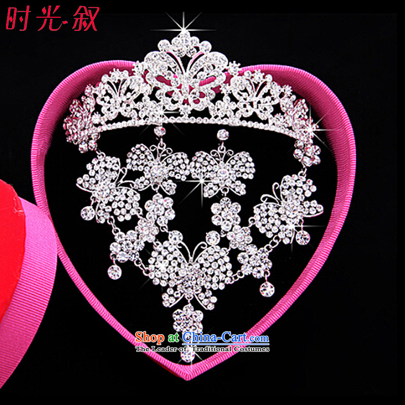 Syria Korean brides time head ornaments of international crown necklace earrings kit three butterfly Jewelry marry hair decorations wedding accessories accessories Gift Box 3-piece set, Syria has been pressed time shopping on the Internet