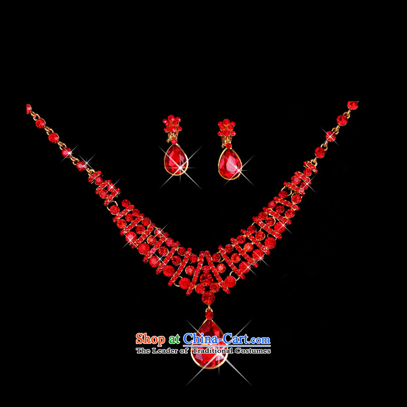 Time Syrian festive red head ornaments of the ornaments bride crown necklace earrings three kit jewelry hair accessories red marriage wedding accessories accessories necklace set time, Syria has been pressed shopping on the Internet