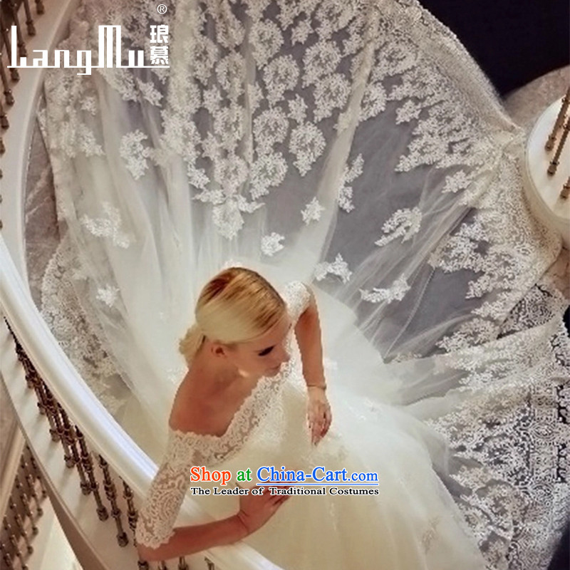 The new 2015 Luang word for long-sleeved to align the shoulder wedding dresses long tail lace Sau San video thin large tail tail 1 M , L, Luang in , , , shopping on the Internet
