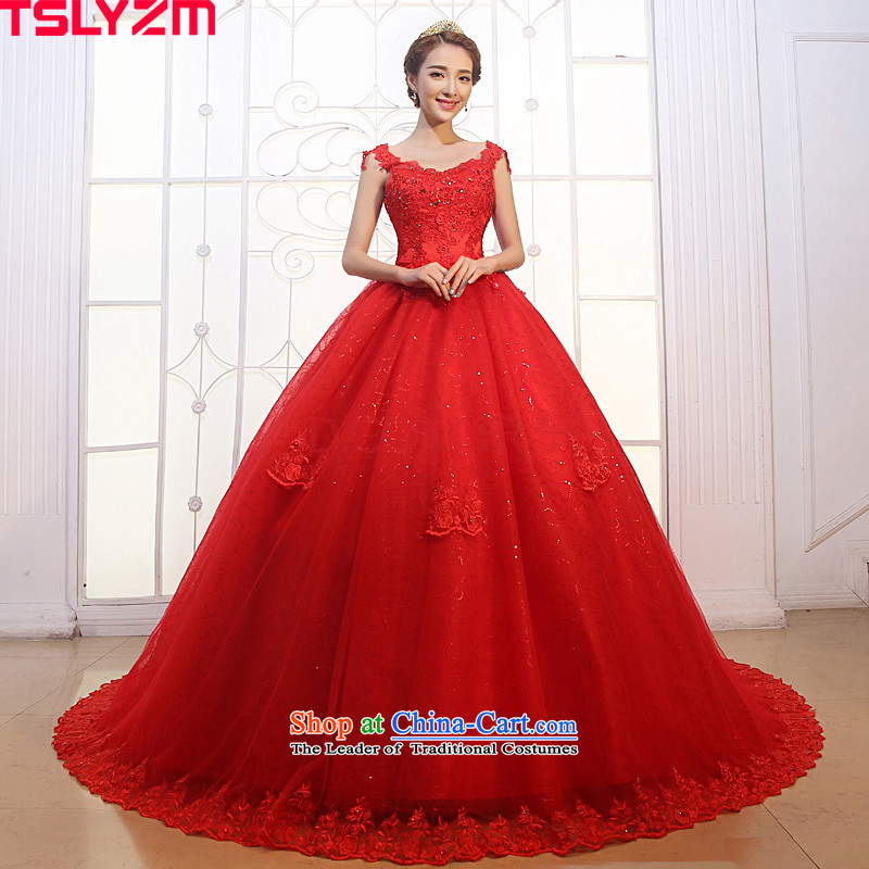 Tslyzm red wedding long tail shoulders 2015 dulls the new new product water drilling lace marriages wedding dress A m,tslyzm,,, shopping on the Internet