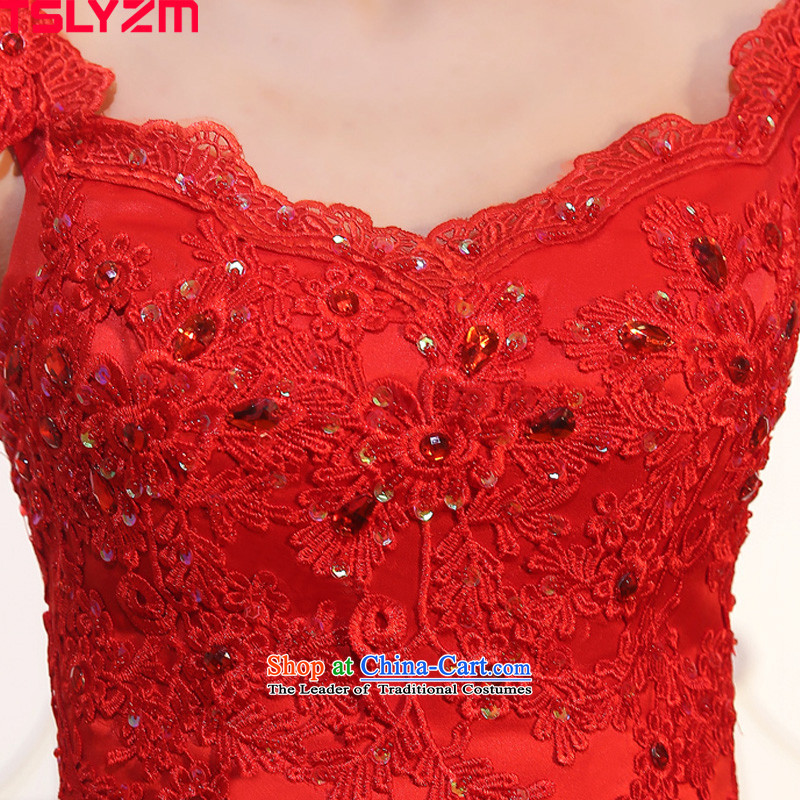 Tslyzm red wedding long tail shoulders 2015 dulls the new new product water drilling lace marriages wedding dress A m,tslyzm,,, shopping on the Internet