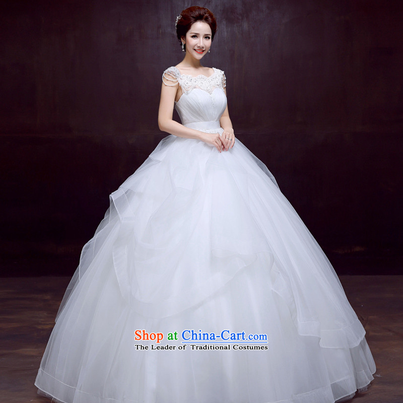 Wedding dresses new Word 2015 autumn and winter your shoulders to bride wedding Sau San video thin sweet strap wedding white L, dumping of pregnant women who marry Yi shopping on the Internet has been pressed.