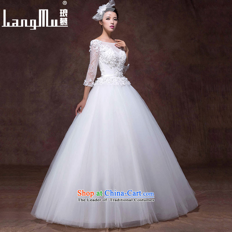 The wedding dresses Luang new stylish bride Korean 2015 word shoulder graphics thin manually align to bind with flowers fall and winter m White L, Luang in , , , shopping on the Internet