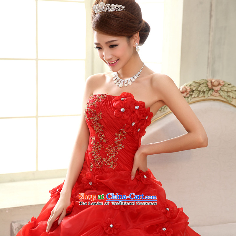 The privilege of serving-leung 2015 new red bride wedding dress stylish wiping the chest to align manually creases wedding red S