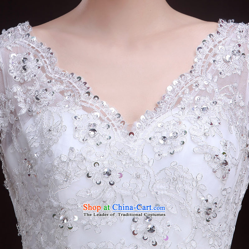 Maximum number of this life 2015 wedding smearing the word shoulder V-Neck Strap lace romantic spring and summer, Korean made wedding dress female white XL, love of the overcharged shopping on the Internet has been pressed.