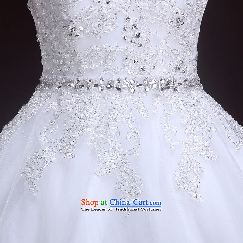 Maximum number of this life 2015 wedding smearing the word shoulder V-Neck Strap lace romantic spring and summer, Korean made wedding dress female white XL, love of the overcharged shopping on the Internet has been pressed.