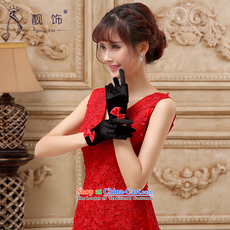 The new 2015 International Friendship bride wedding dresses accessories accessories no means short black leather glove red five fingers gloves parquet 110 talks trim (JINGSHI) , , , shopping on the Internet