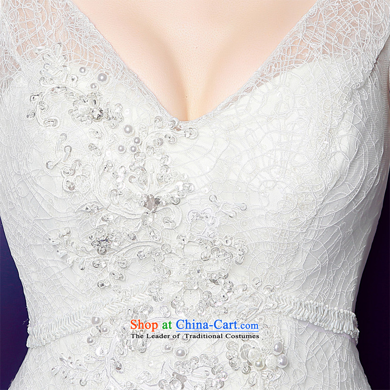 Honeymoon bride  2015 Summer new shoulders V-Neck wedding dresses Western classical beauty girl video to align the thin white M honeymoon bride shopping on the Internet has been pressed.