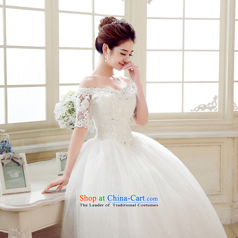 The Syrian Arab Republic and the Republic of Korea time wedding dress marriages long-sleeved wedding dresses of the word in the V-Neck cuff shoulder lace video thin diamond 2015 new white L, Syria has been pressed time shopping on the Internet