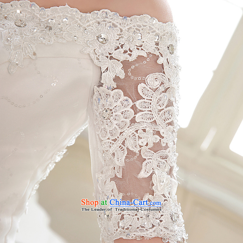 The Syrian Arab Republic and the Republic of Korea time wedding dress marriages long-sleeved wedding dresses of the word in the V-Neck cuff shoulder lace video thin diamond 2015 new white L, Syria has been pressed time shopping on the Internet