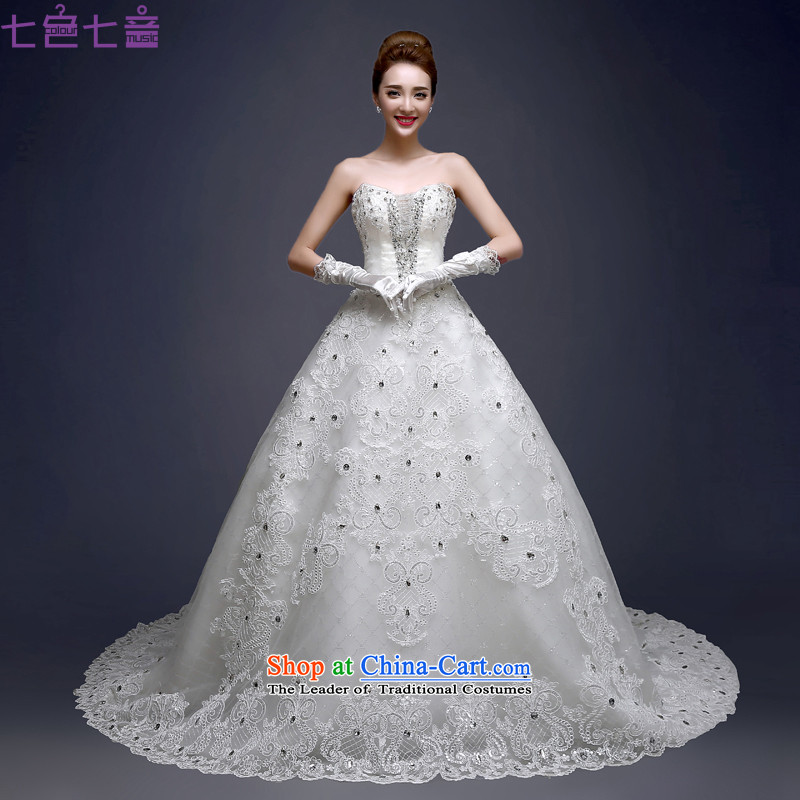 7 Color 7 tone Korean new stylish brides 2015 Married Mary Magdalene chest lace diamond tie long tail wedding dresses?H070?White?M