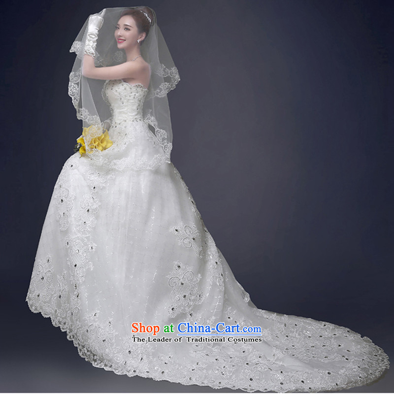 7 Color 7 tone Korean new stylish brides 2015 Married Mary Magdalene chest lace diamond tie long tail wedding dresses H070  , M, 7 color 7 white tone , , , shopping on the Internet