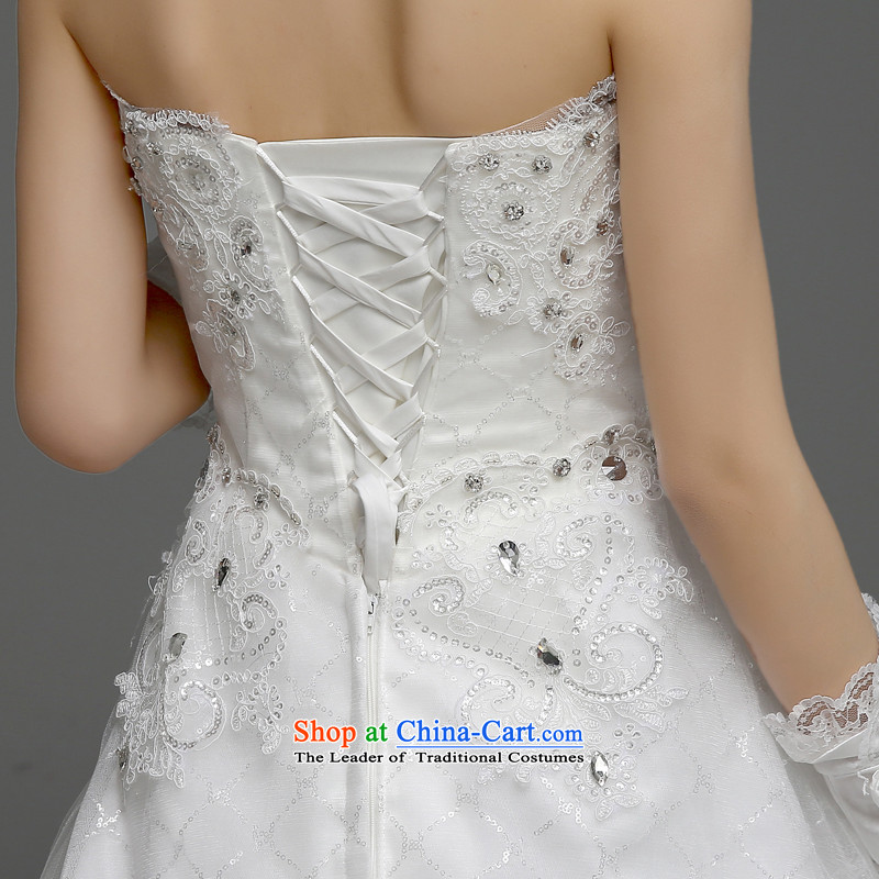 7 Color 7 tone Korean new stylish brides 2015 Married Mary Magdalene chest lace diamond tie long tail wedding dresses H070  , M, 7 color 7 white tone , , , shopping on the Internet