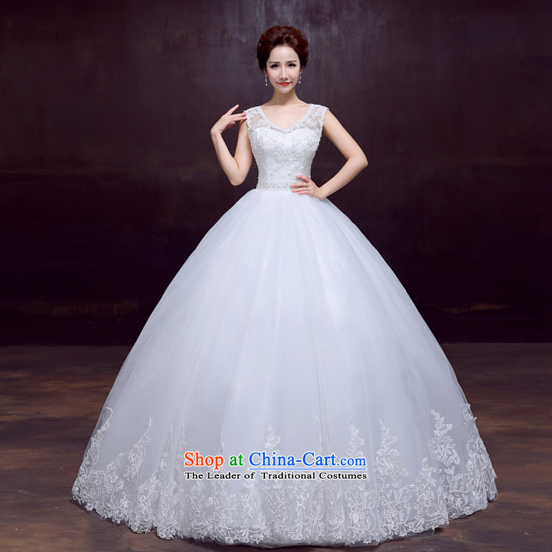 The dumping of the wedding dress wedding dresses new 2015 shoulders Deep v-neck to align the Sau San sweet Princess Bride Wedding WhiteM