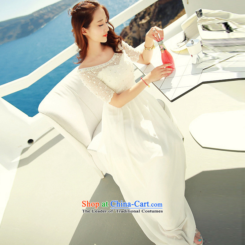 The OSCE, Alice 2015 new products white stylish chiffon lace dresses nail pearl bohemian long skirt video in thin waist evening dresses bridesmaid Service Bridal Wedding White M, OSCE, Alice shopping on the Internet has been pressed.