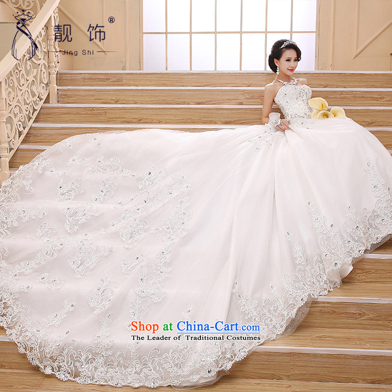 The talks with Deluxe Big tail 2015 new wedding Korean elegant exclusive breast tissue drill length trailing white wedding Deluxe Big drag M talks trim (JINGSHI) , , , shopping on the Internet