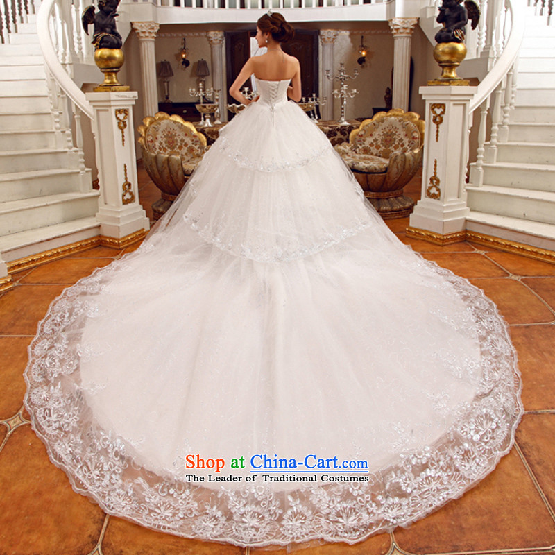 Wedding dress 2015 new white long tail bride Korean Deluxe water drilling and chest tail White XL, Yue the married arts , , , shopping on the Internet